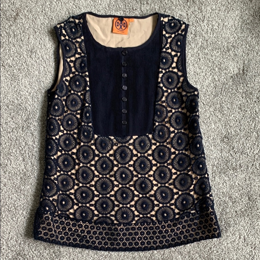 Tory Burch Navy Lace Sleeveless Top size 0